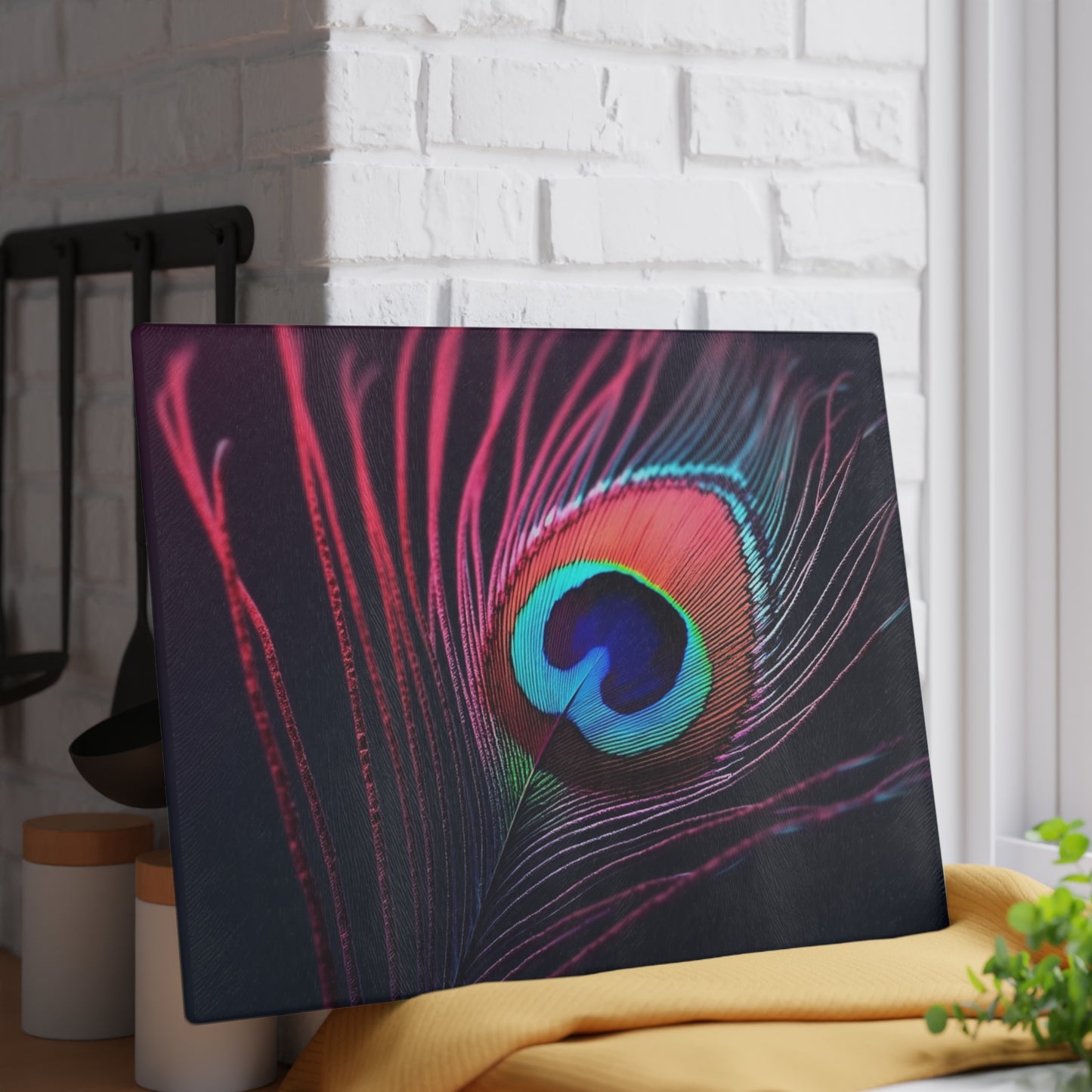 Glass Cutting Board, 2 sizes - Peacock Eye Feather, Magenta