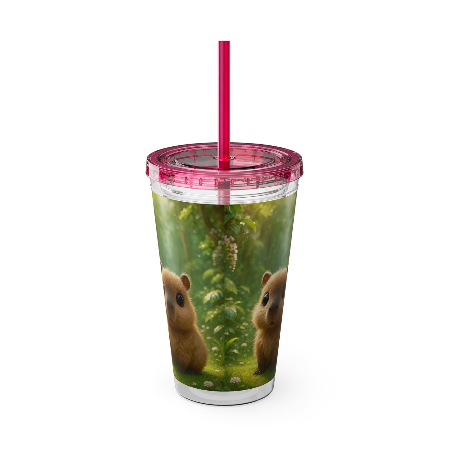 Tropical Tumbler with Straw | 16oz Colorful Travel Cup / Baby Cabybara