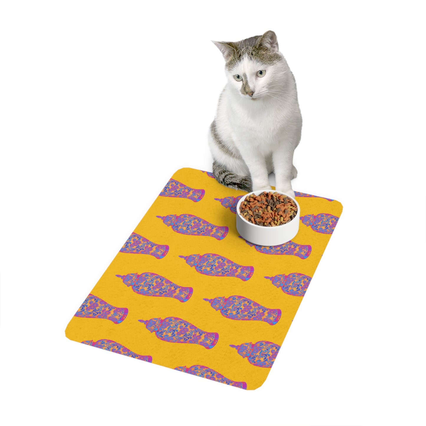 Pet Food Mat (12x18), Heatwave Ginger Jar repeat yellow