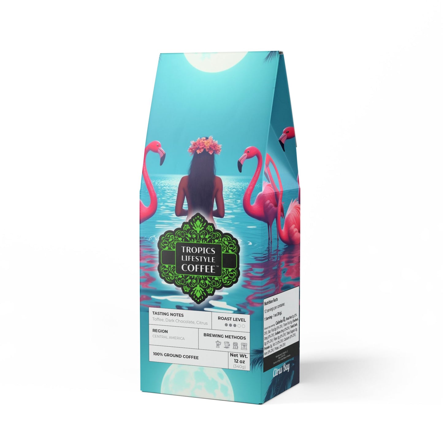 Citrus Bay Blend™ (Medium Roast) Specialty Grade Craft Coffee / Moonlit Mermaid and Flamingos