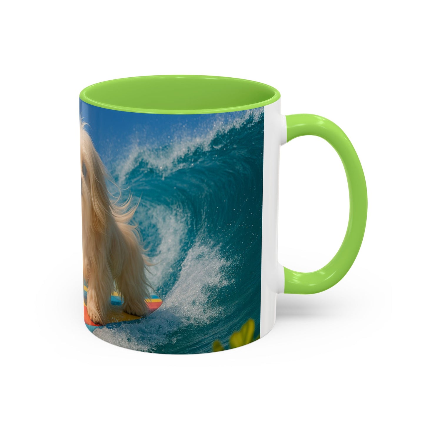 Vibrant Beach Coffee Mug - 11oz & 15oz / Puppy Ariel the Dog Surfer