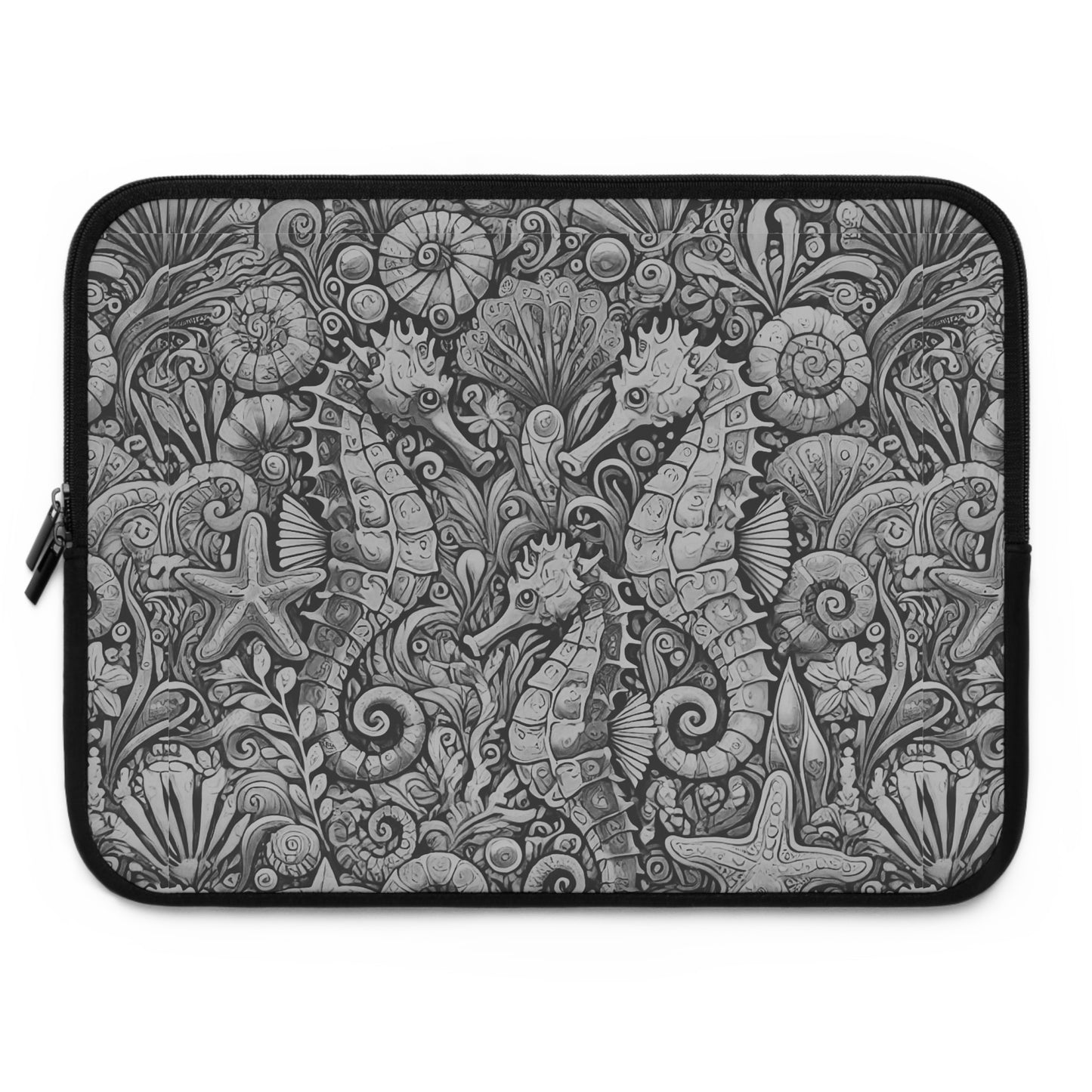 Tropical Laptop Sleeve, 5 Sizes - Perfect for Beach Lovers & Students / Seahorses, Noir
