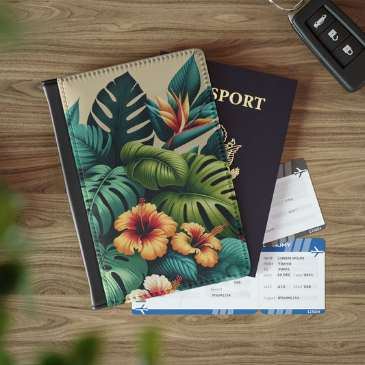 Tropical Passport Cover, Faux Leather - RFID blocking for travel security / Exotic Flora