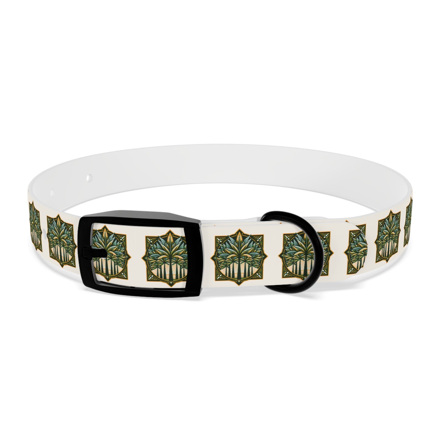 Dog Collar - Deco Palm Trees, Green/Brown