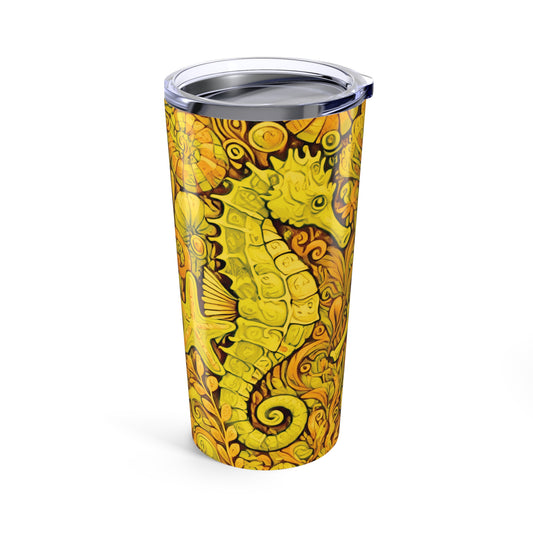 20oz Tropical Glossy Tumbler, Stainless Steel / Seahorse Trio, Yellow