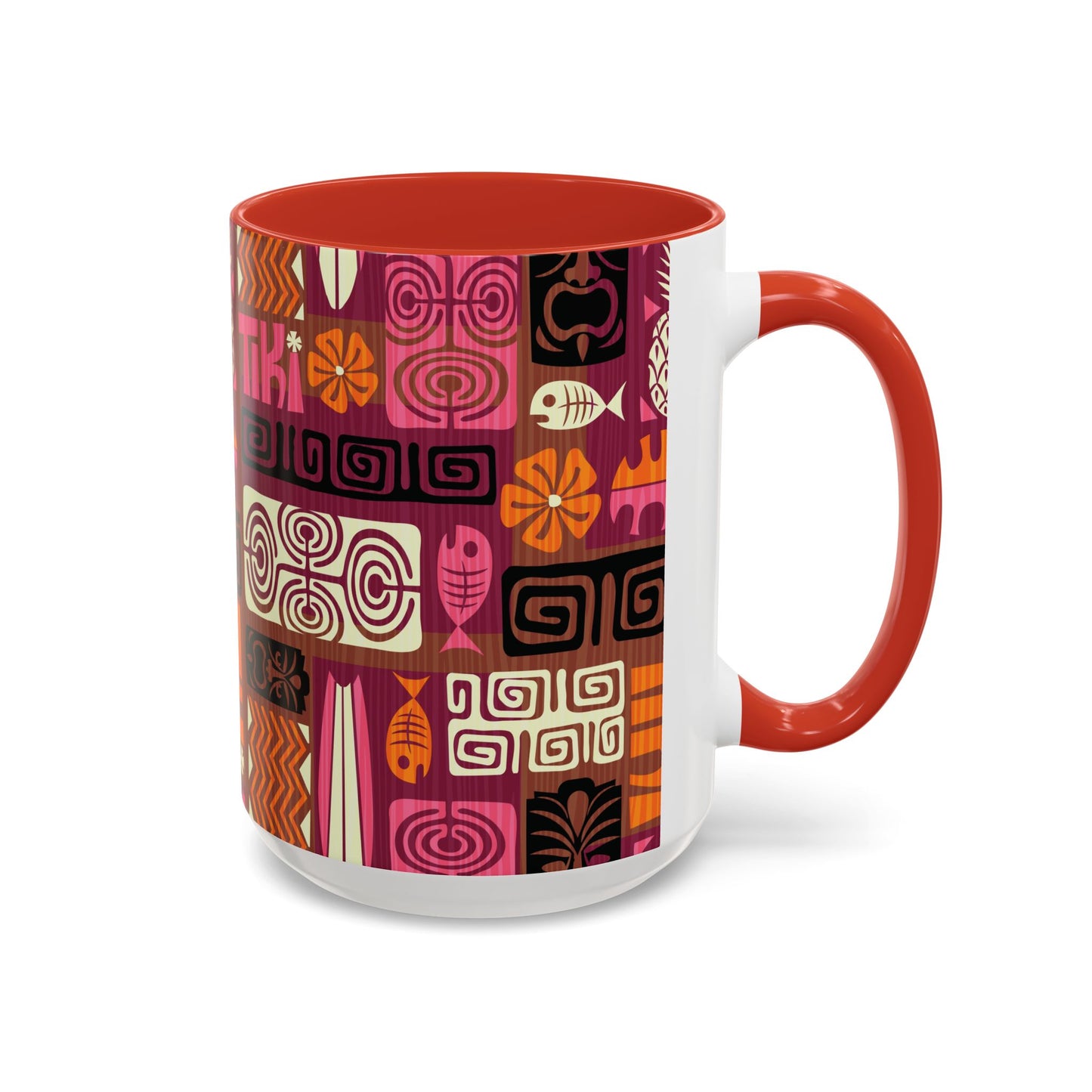 Accent Coffee Mug (11, 15oz), 8 Colors - Tiki Poster Pink/Orange