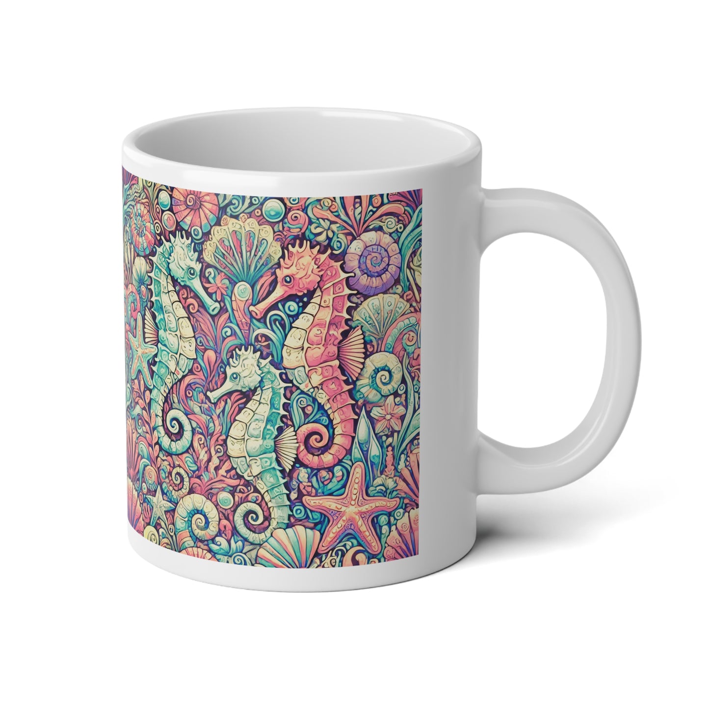 Jumbo Mug, 20oz, Seahorses Retro | Tropical Coffee Cup