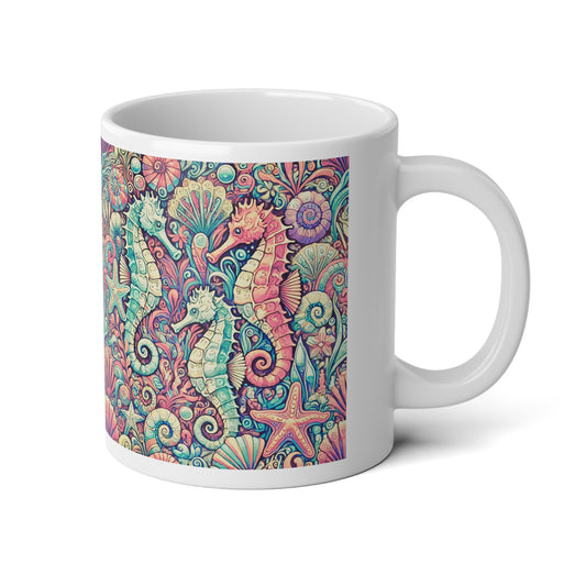 Jumbo Mug, 20oz, Seahorses Retro | Tropical Coffee Cup
