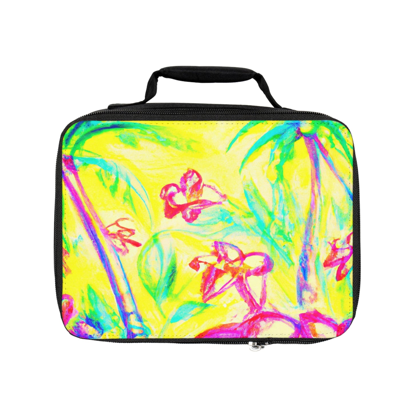 Tropical Doodles/Yellow Lunch Bag - Eco-Friendly Insulated Tote, Adult and Child Lunchbox / Perfect for Picnics, Beach Outings