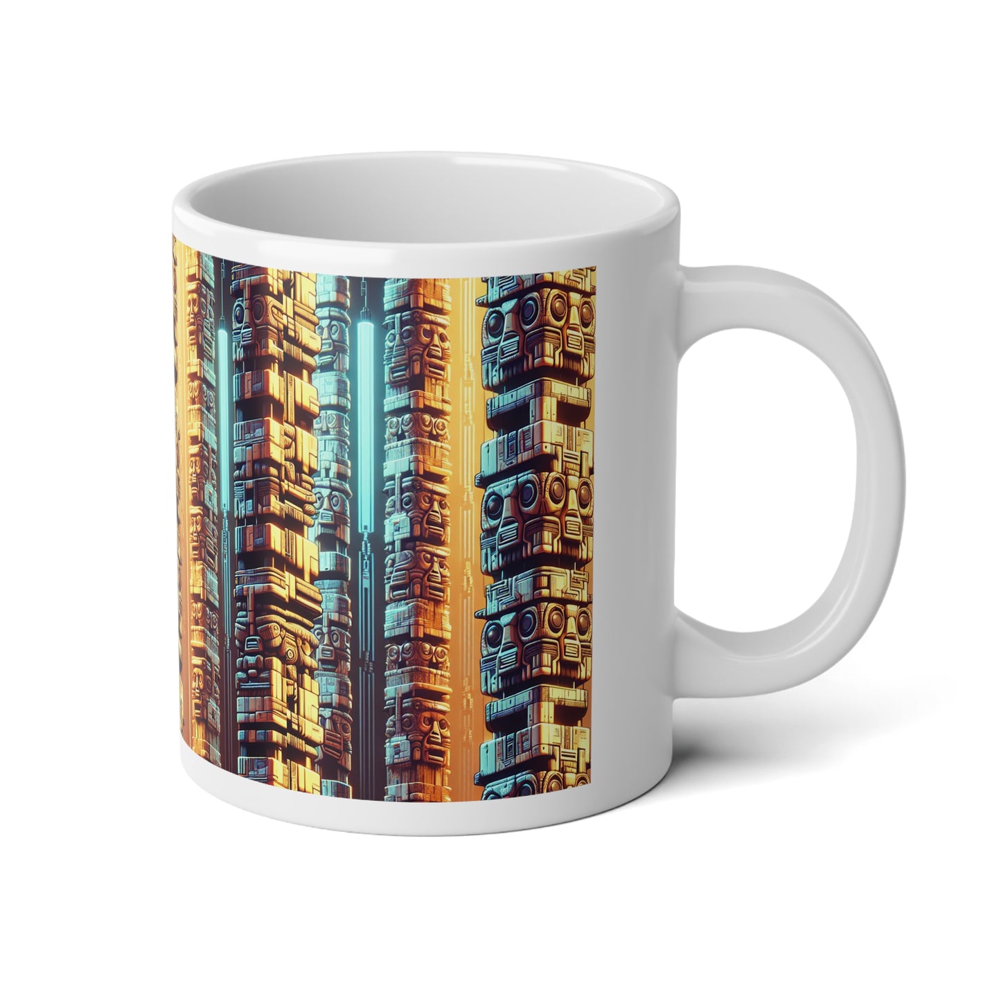 Jumbo Mug, 20oz, Techno Tiki Totems | Tropical Coffee Cup