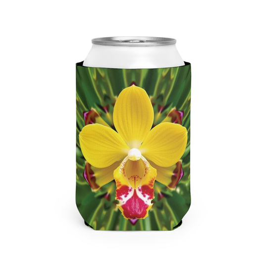 Kaleido Yellow Orchid Can Cooler Sleeve - Perfect for Outdoor Picnics
