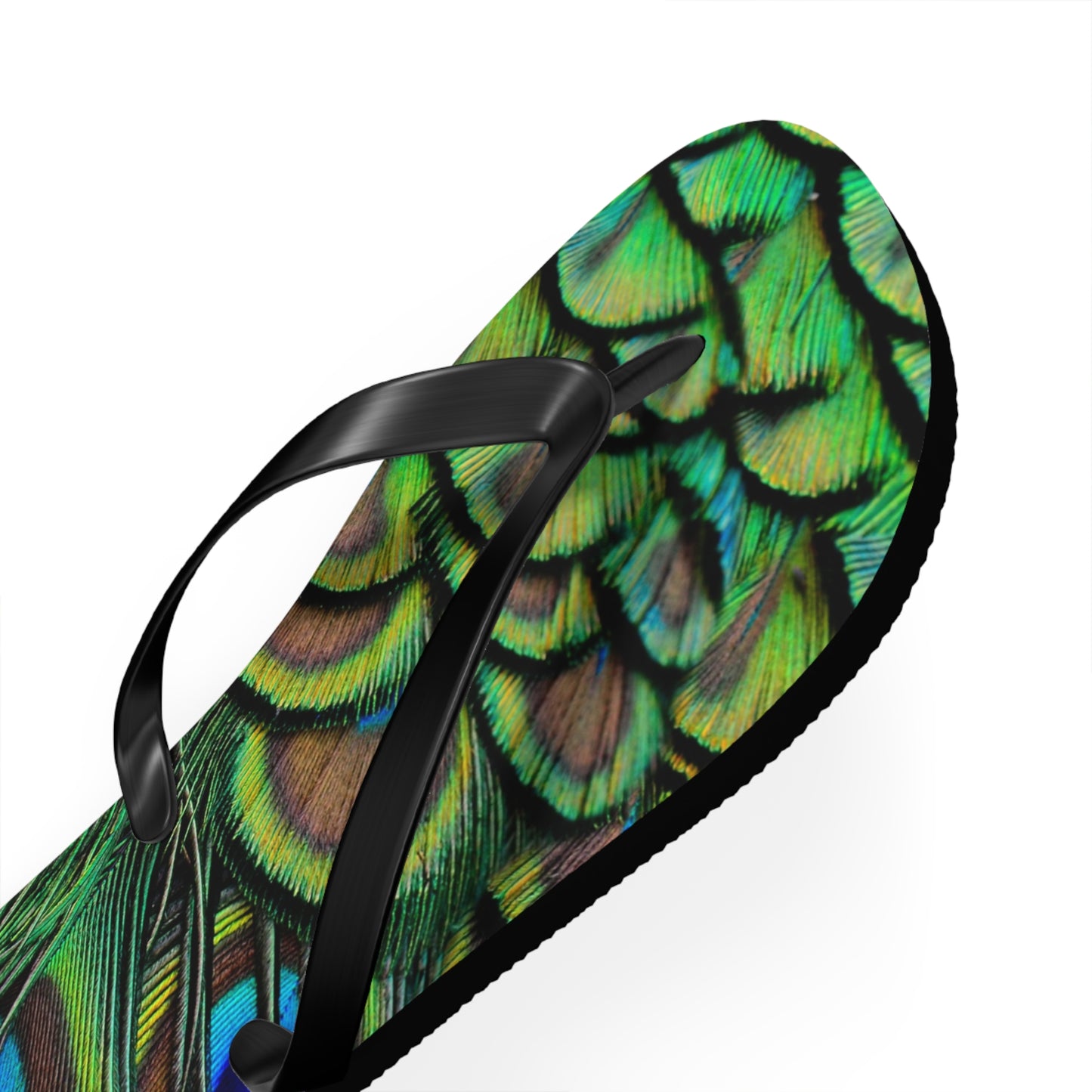 Flip Flops - Brilliant Green Peacock Feathers