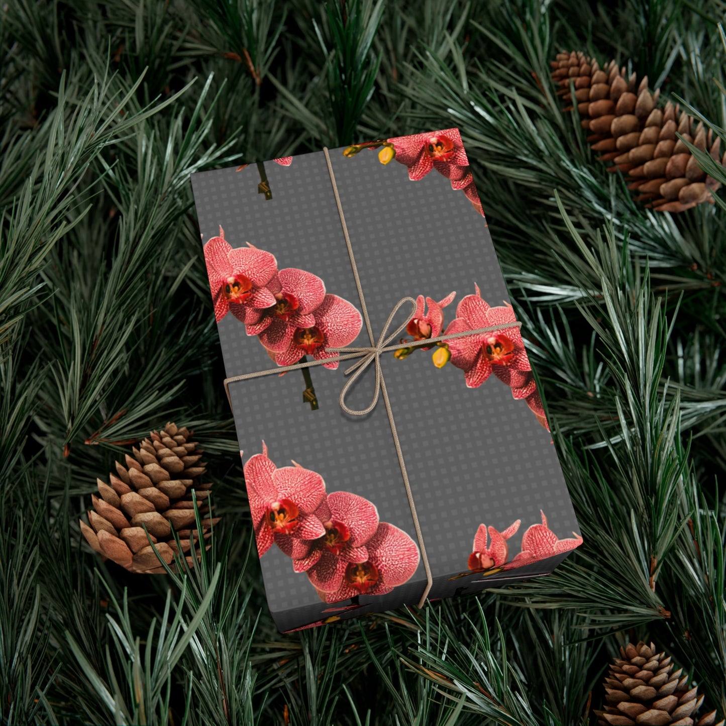 Gift Wrap Papers, Red Orchid | Grey Wicker