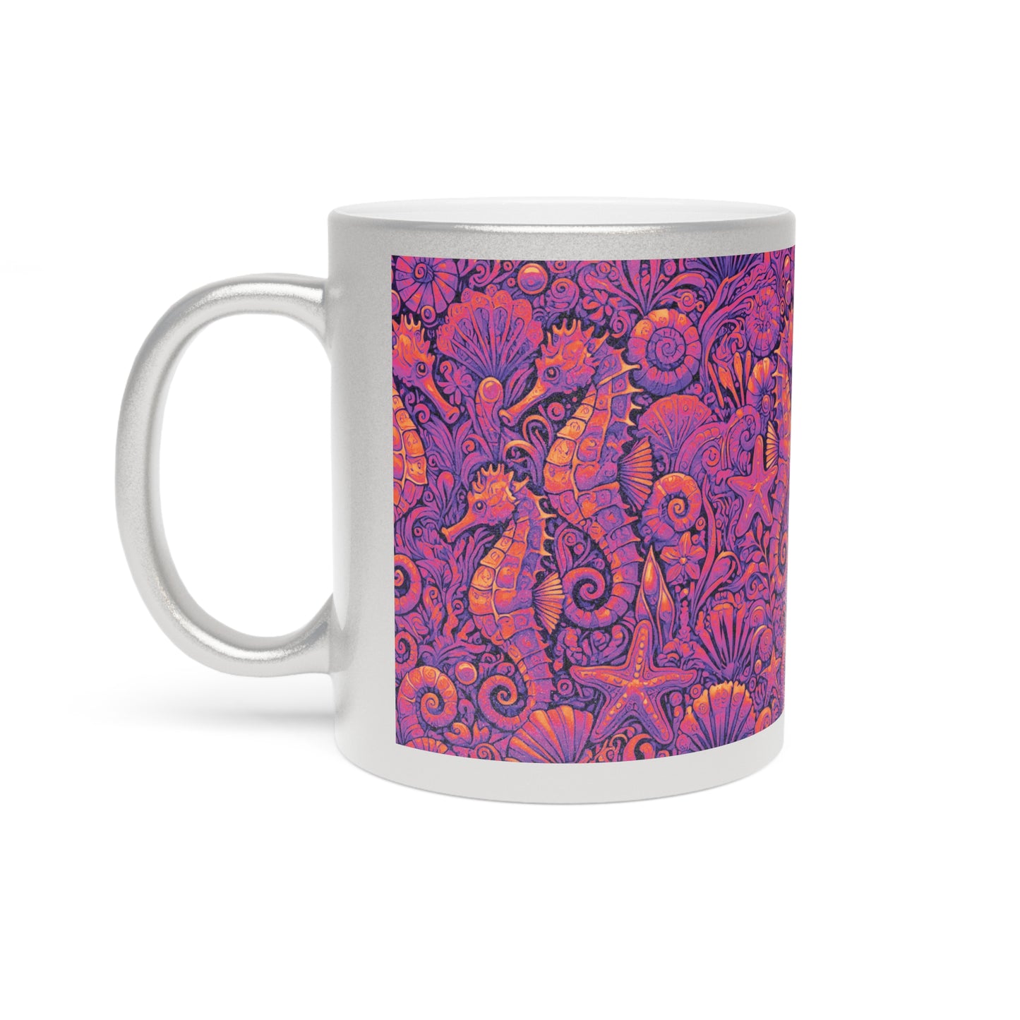 Tropical Metallic Mug, Gold or Silver: Seahorse Trio, Heatwave