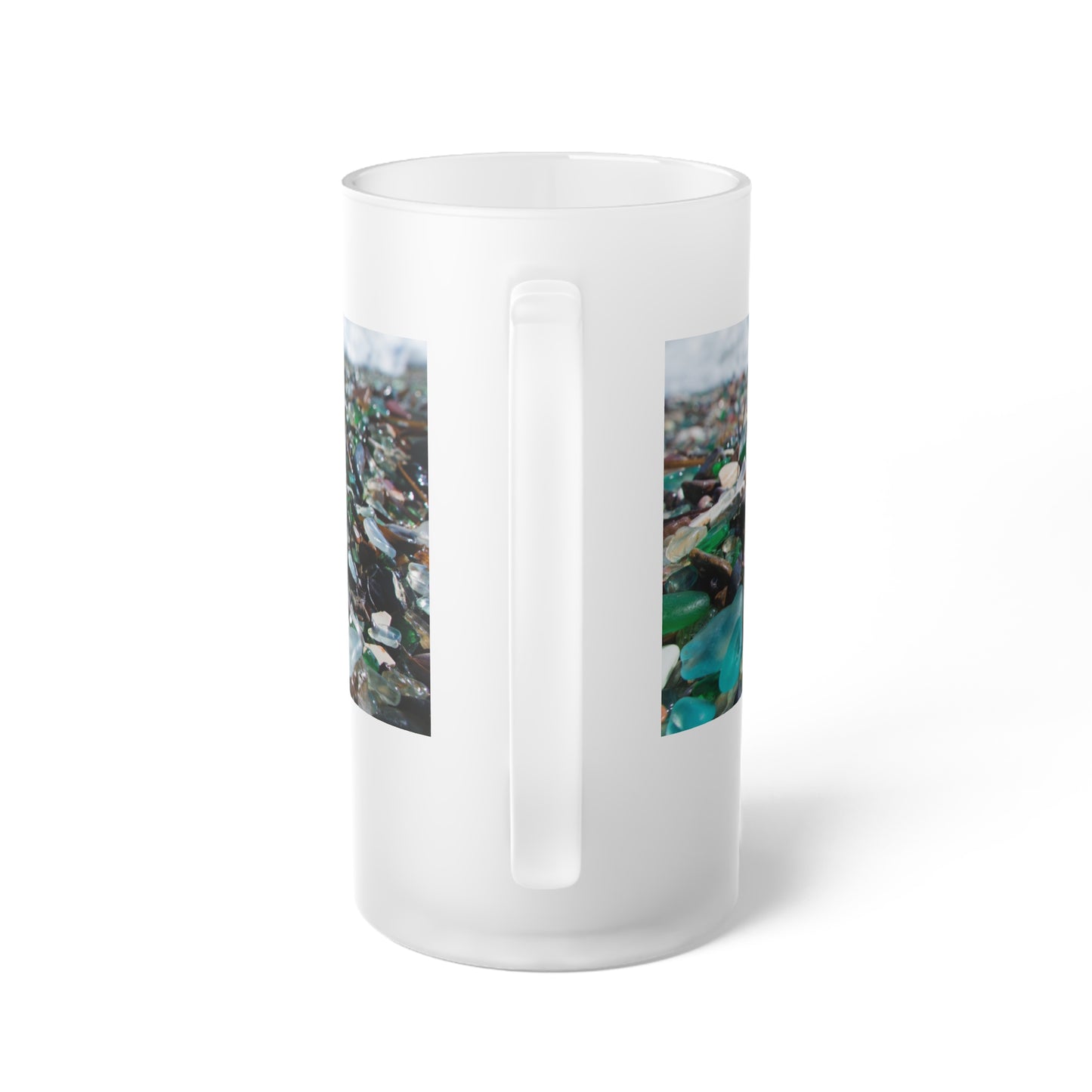 Frosted Glass Beer Mug with Beach Glass – Perfect for Gifts and Celebrations