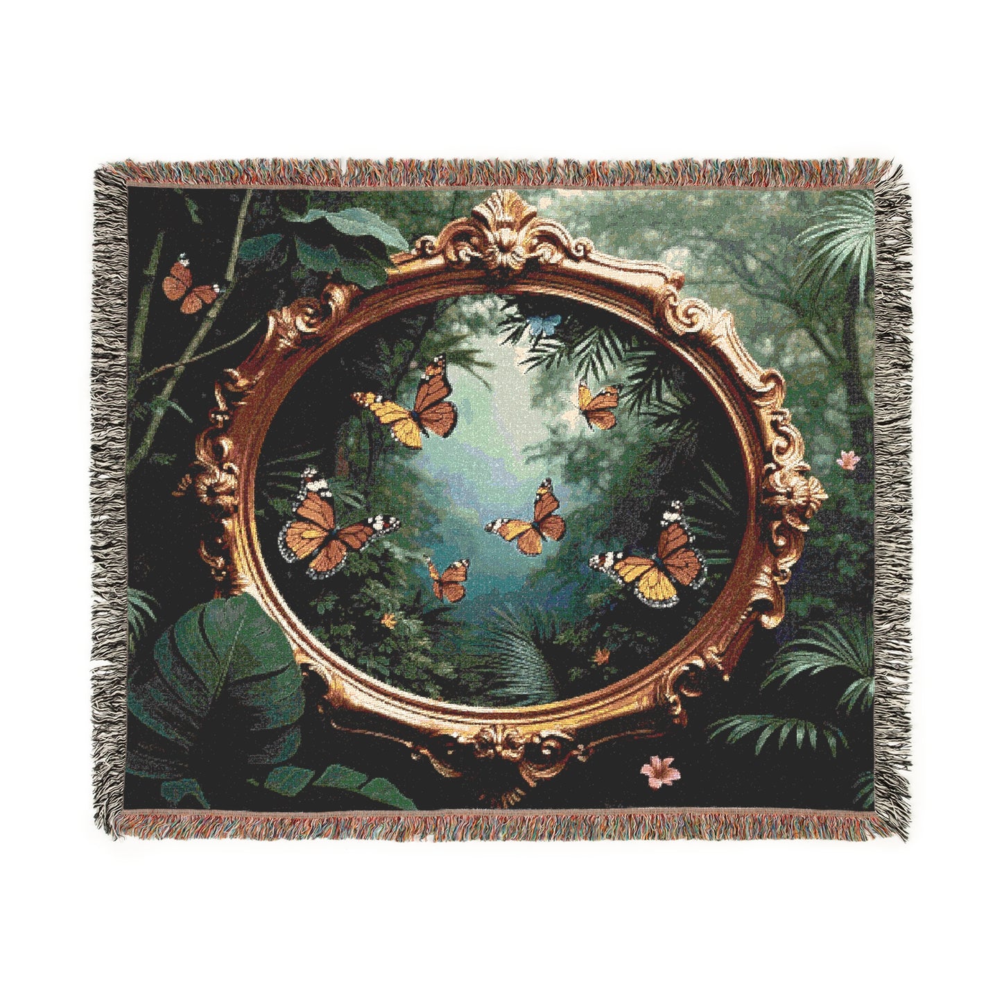 Woven Blanket, 3 Sizes - Tropical Home Decor / Framed Monarch Gathering