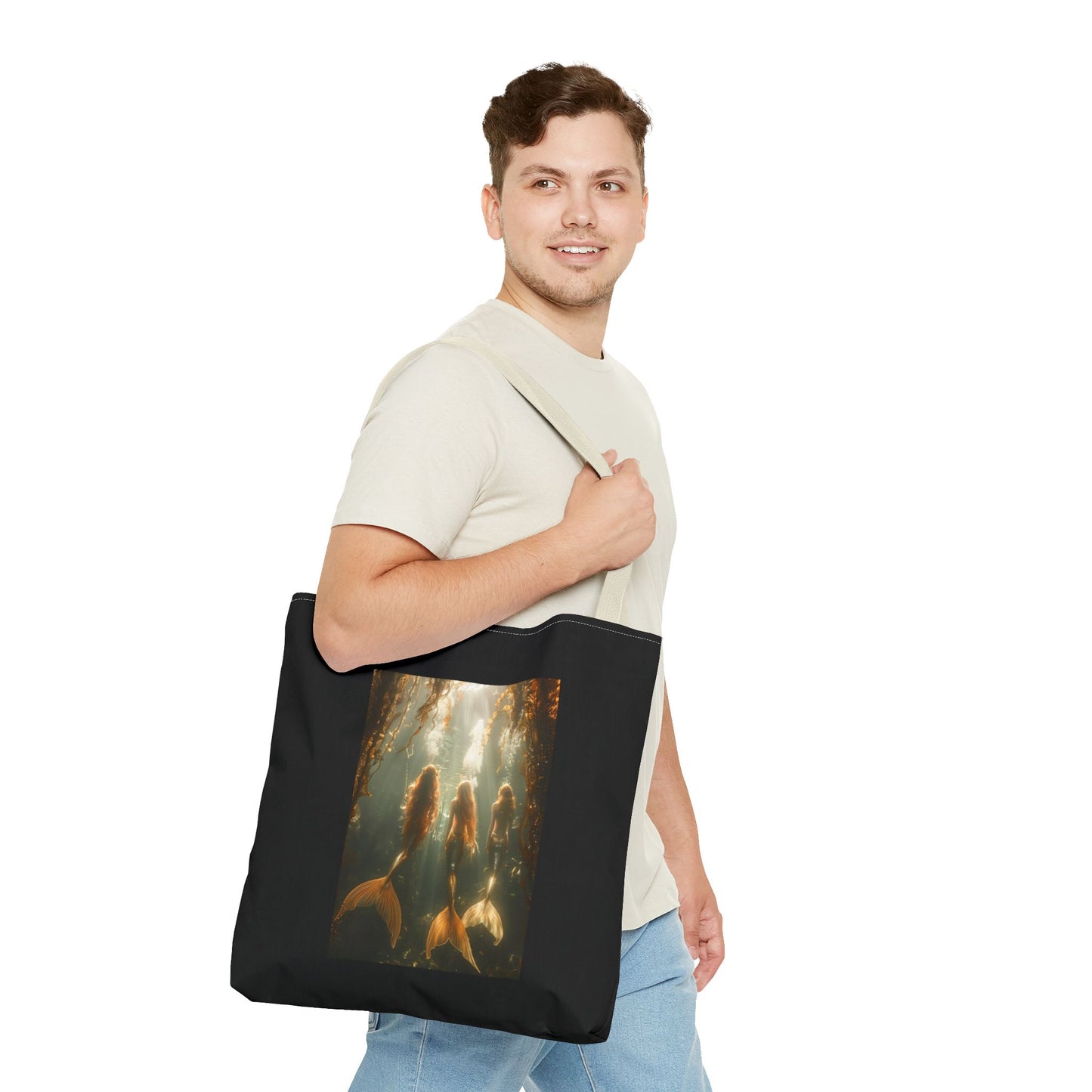 Three Mermaid Sisters, Black Tote Bag - 3 Sizes