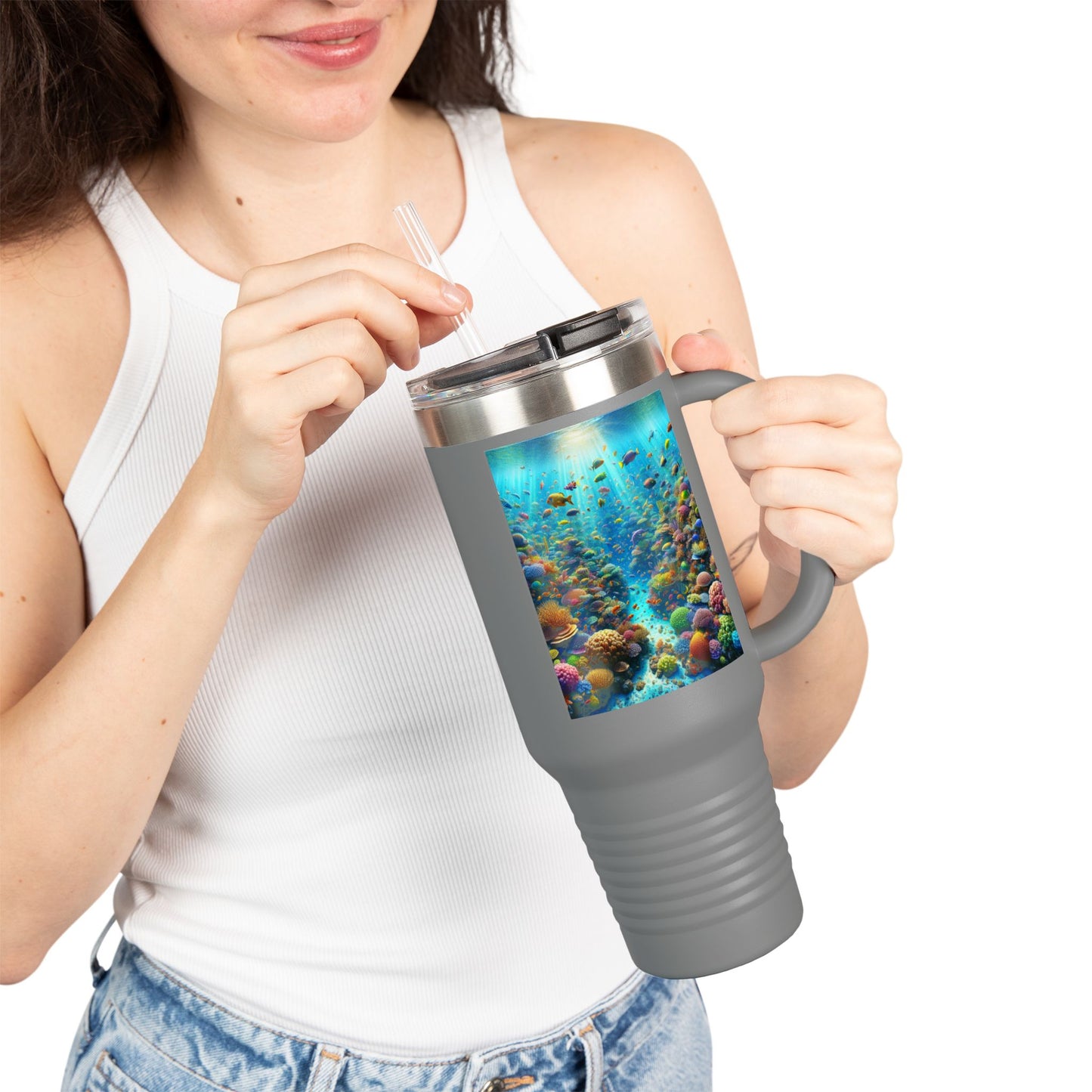 Insulated Travel Mug, 40oz / Busy Coral Reef - Perfect for Outdoor Adventures