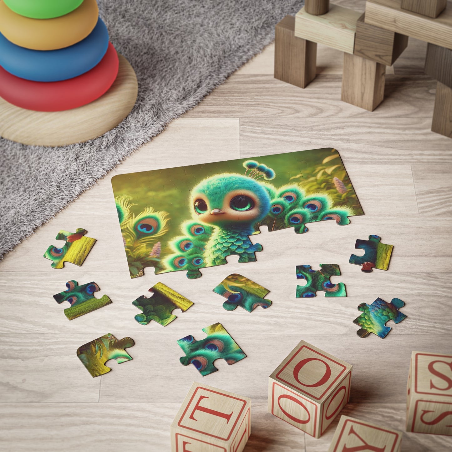 Tropical Kids' Puzzle - 30-Piece Puzzle for Fun and Learning / Baby Peacock