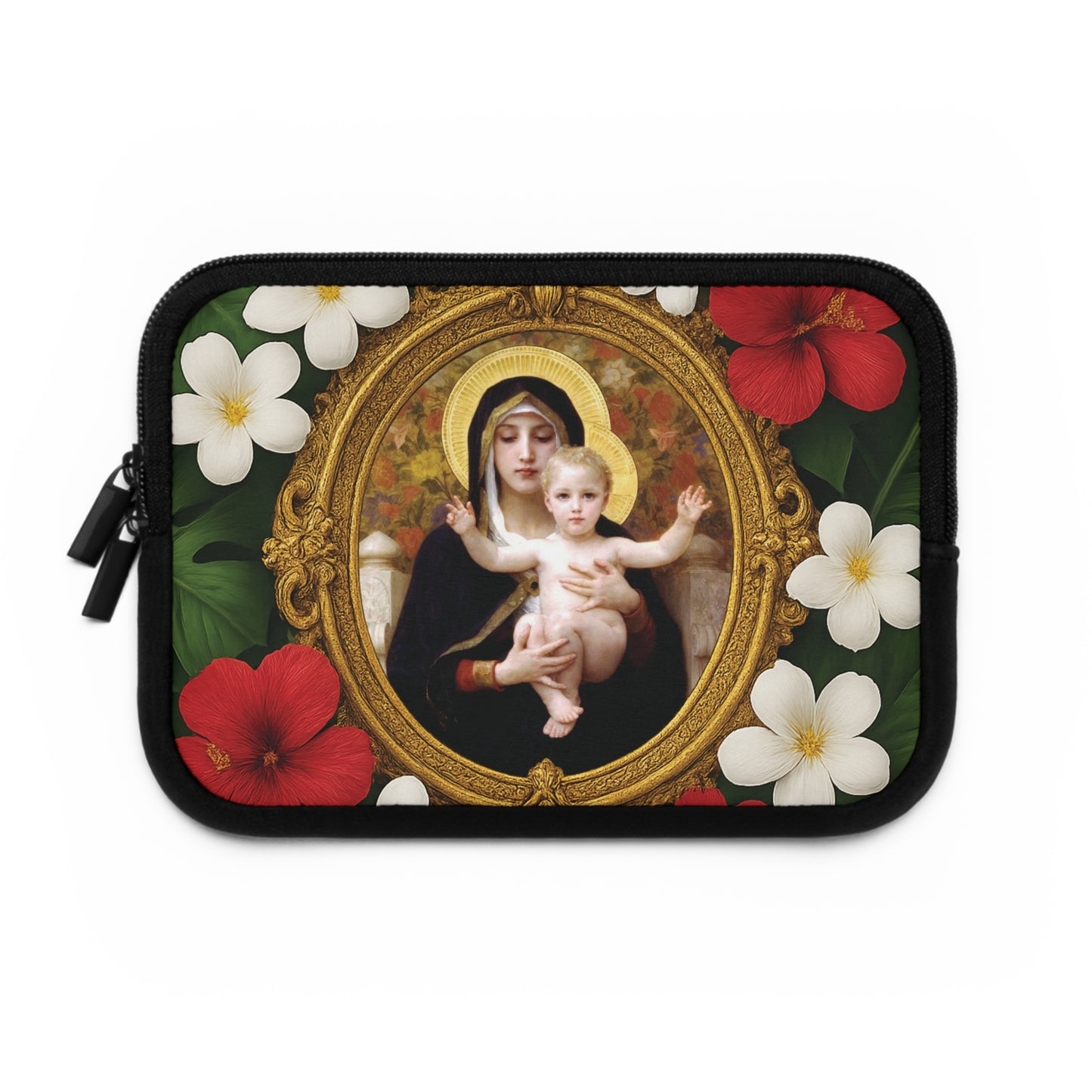 Religious Floral Laptop Computer Sleeve, Portable Tech Gift / Virgin of the Lilies