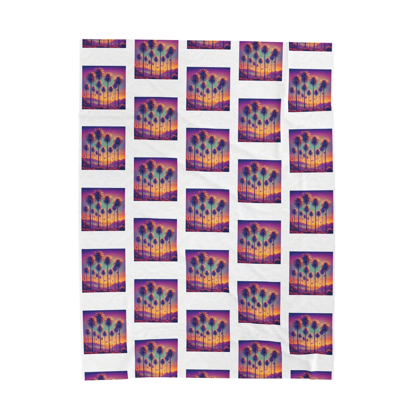 Tropical Sunset Palms Velveteen Plush Blanket - Cozy Home Decor for Coastal Lovers