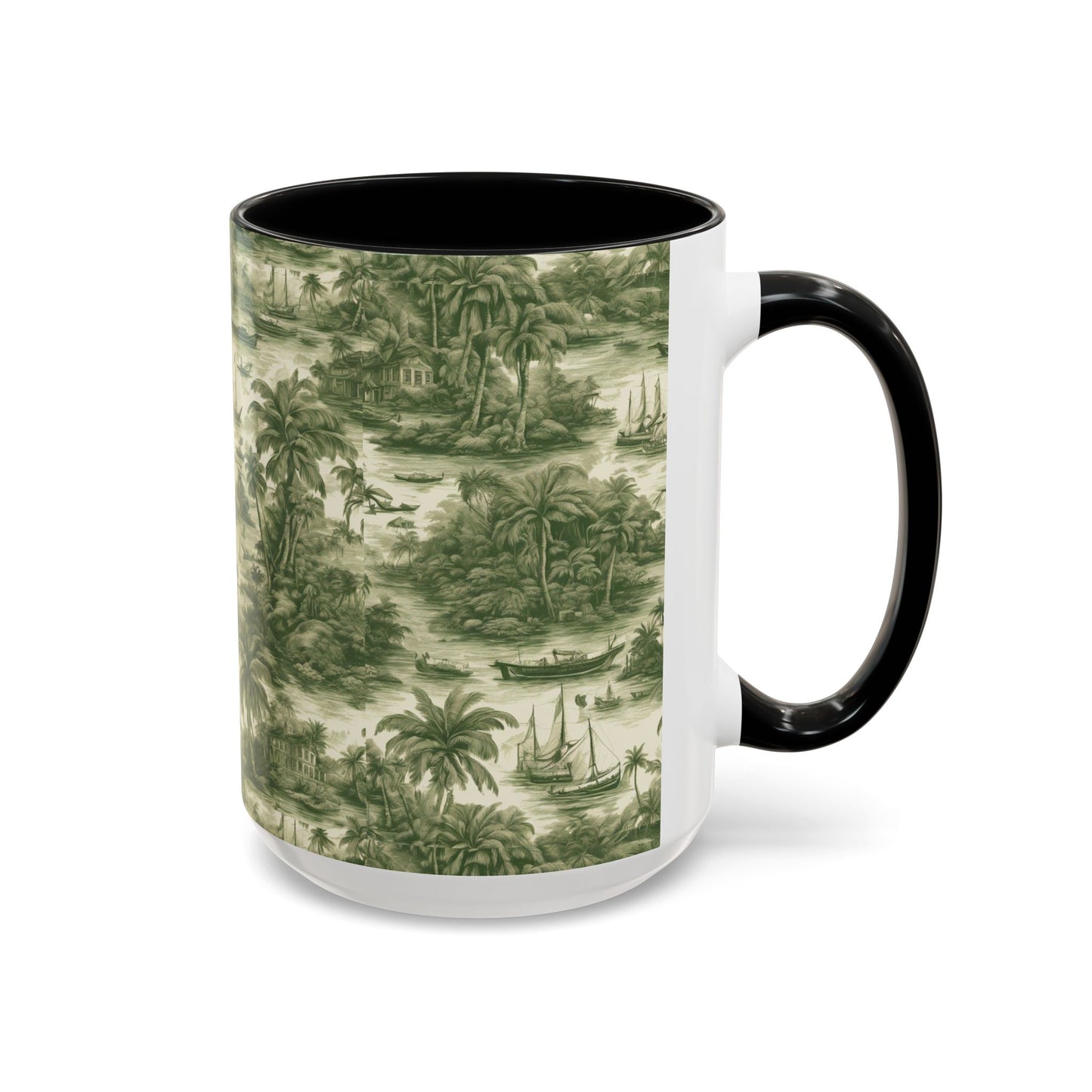 Accent Coffee Mug (11, 15oz), 8 Colors - Tropical Toile #1, evergreen