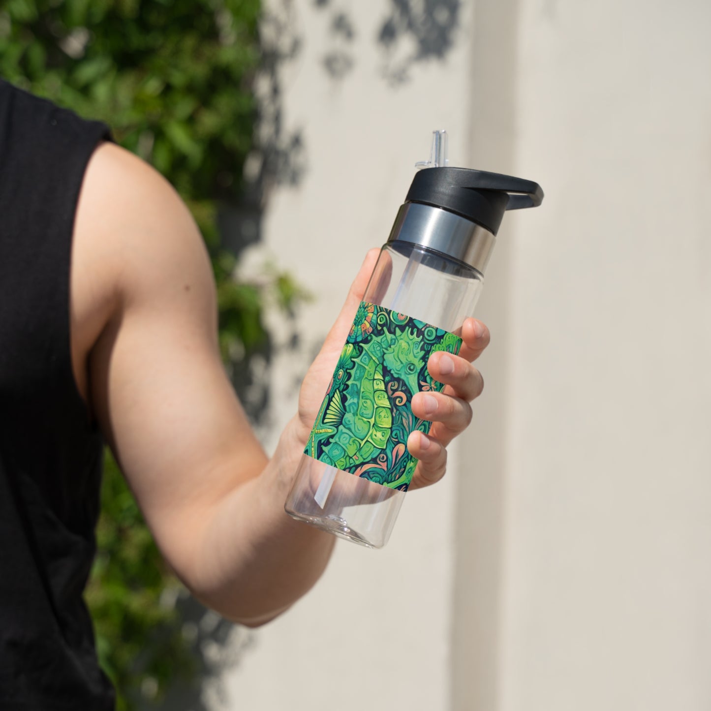 Tropical 20oz Tritan Sport Water Bottle -  Leakproof, Lightweight, BPA-Free / Seahorse Trio, Hot Lime Macro