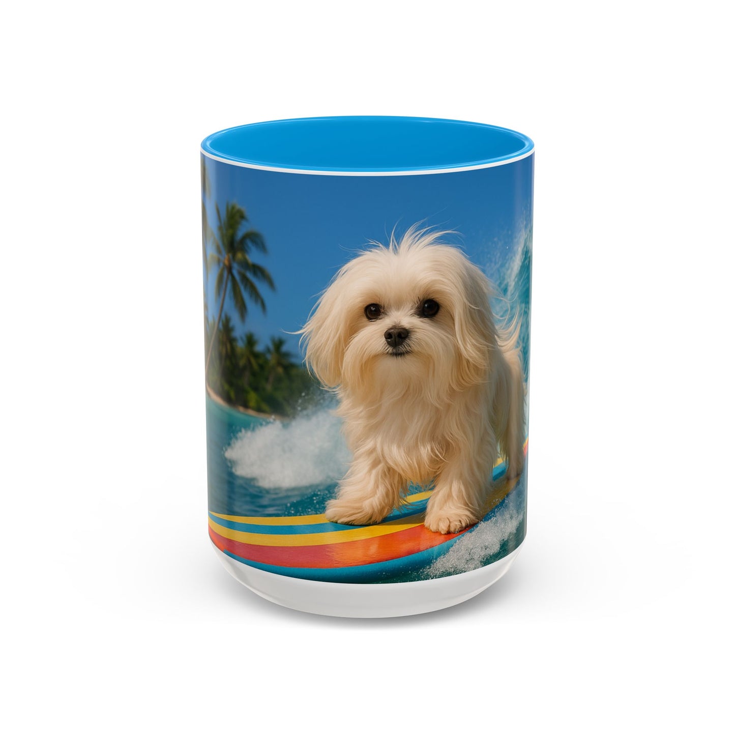 Vibrant Beach Coffee Mug - 11oz & 15oz / Puppy Ariel the Dog Surfer