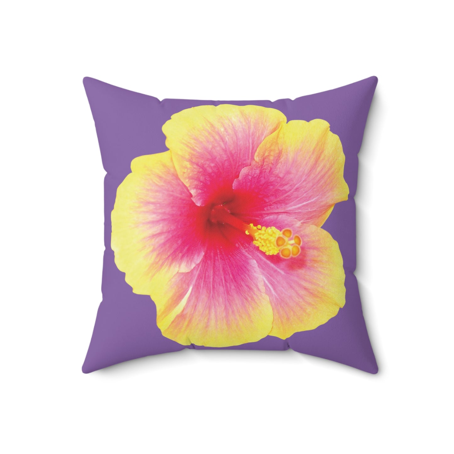 Decorative Pillow - Accent Cushion, 4 Sizes / Photo Yellow Hibiscus, Lt. Purple