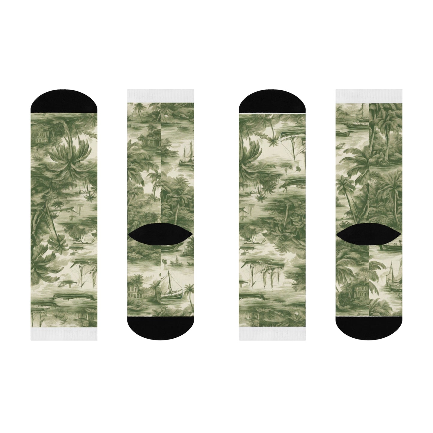 Tropical Toile #1 Cushioned Crew Socks, Green