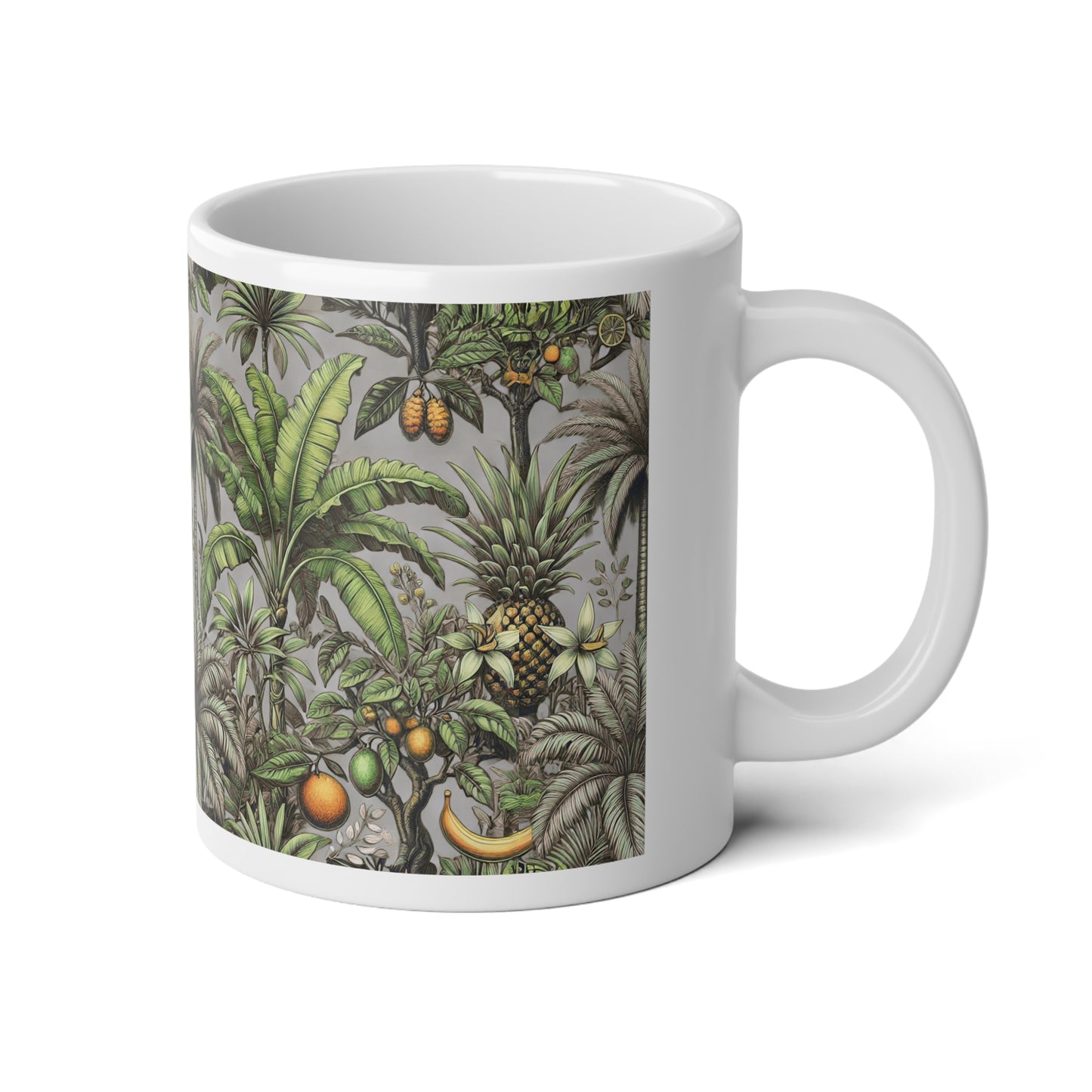 Jumbo Mug, 20oz, Monet Seashells | Palms & More Tropical Fruit, Grey