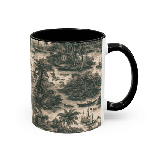 Accent Coffee Mug (11, 15oz), 8 Colors - Tropical Toile #1, black