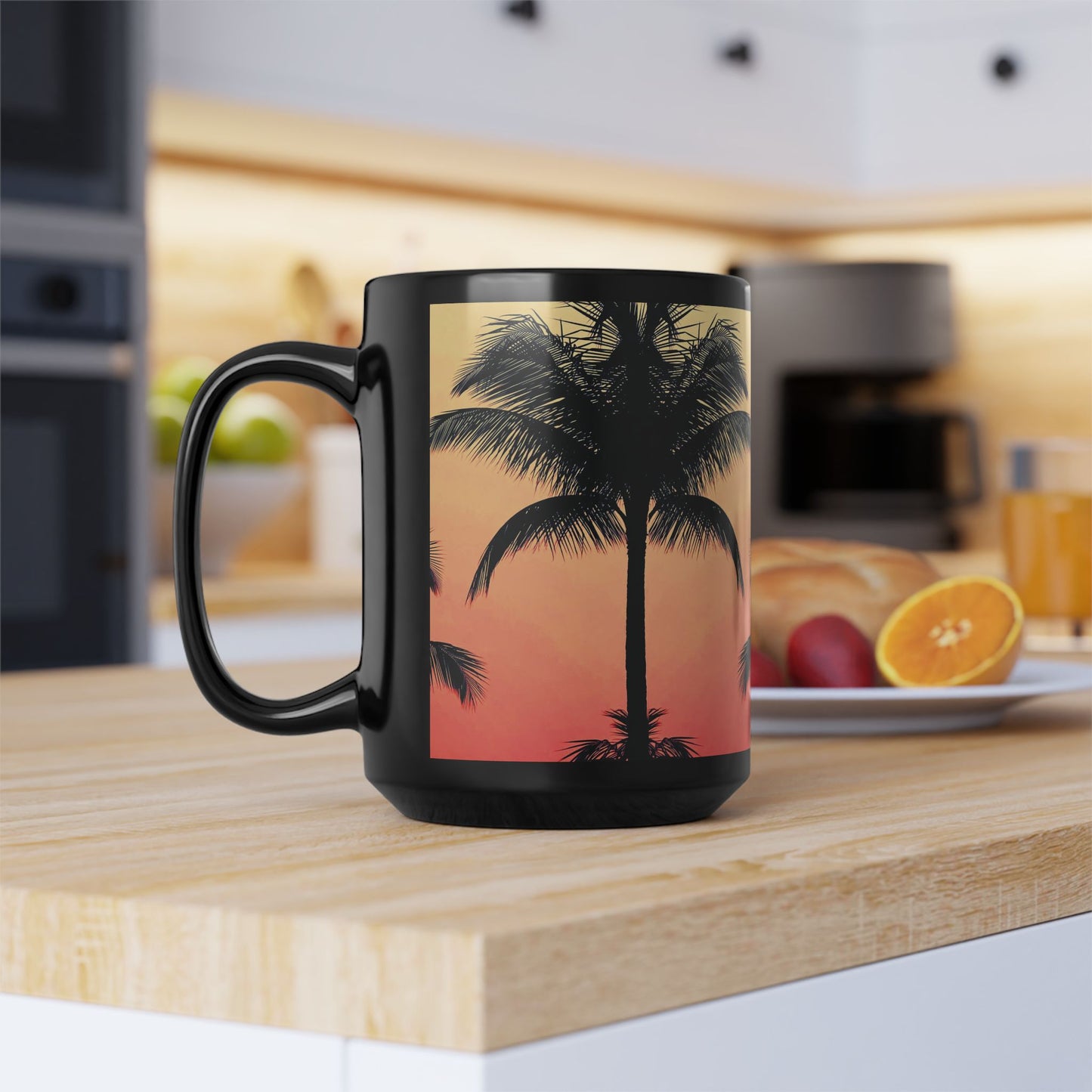 Black Coffee Mug - Palm Glow Orange