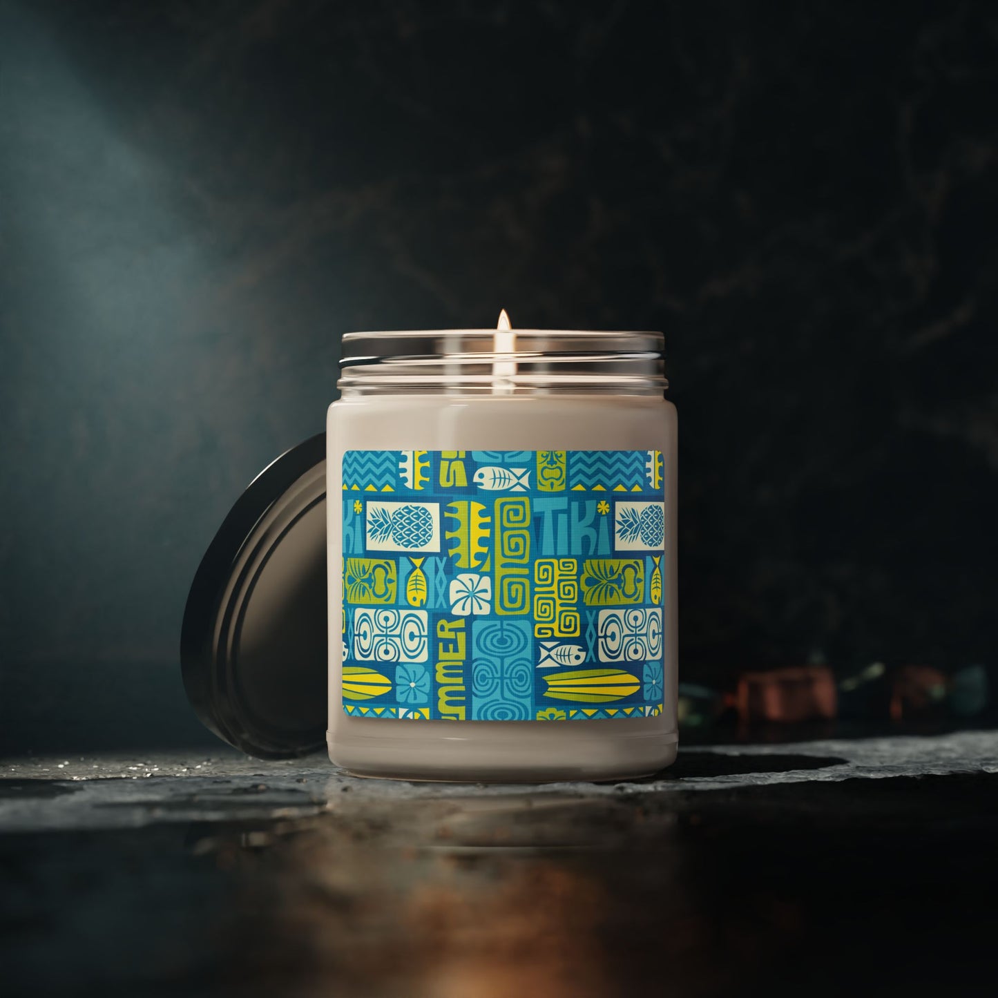 Scented Soy Candle, 9oz, Tiki Poster Blue