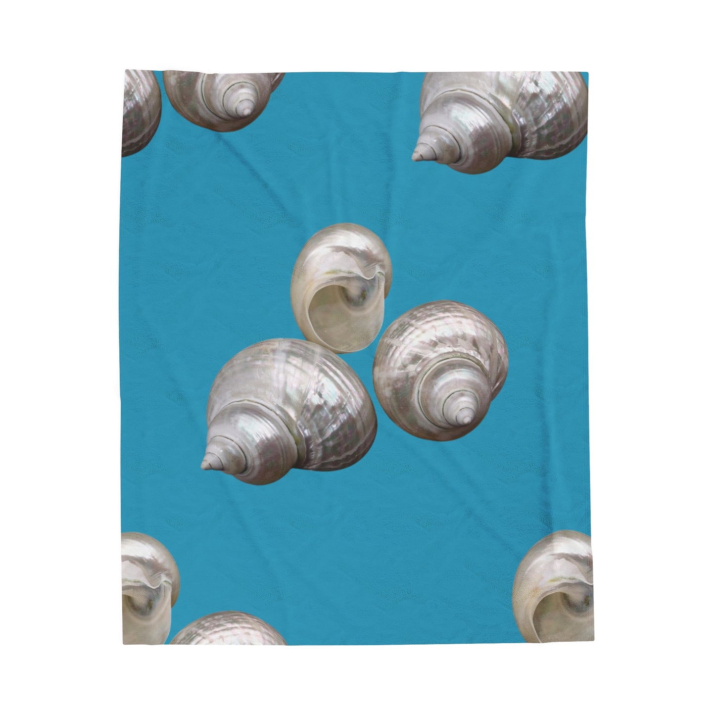 Tropical MACRO White Nautilus Trio/Blue Velveteen Plush Blanket - Cozy Home Decor for Coastal Lovers