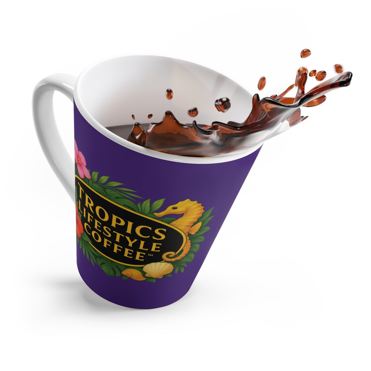 Latte White Mug - Seahorse Fantasy, Purple / TLCoffee Logo