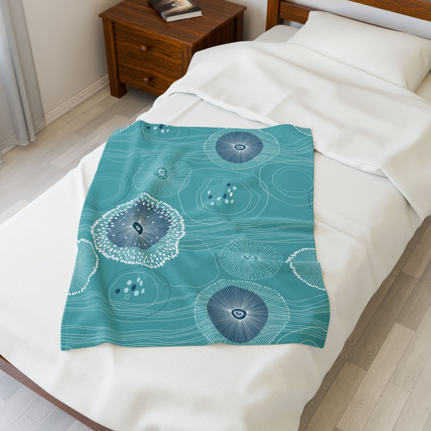 Plankton Drift Teal Velveteen Plush Blanket