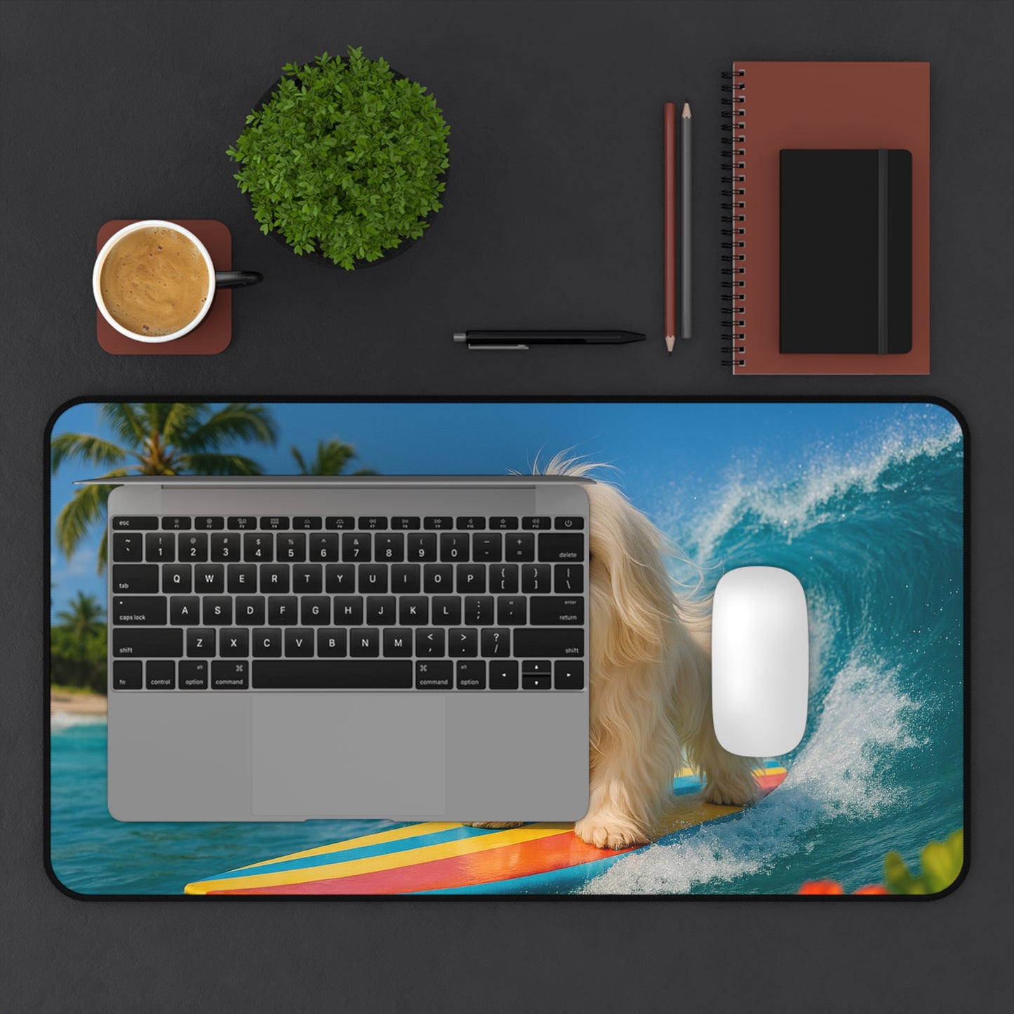 Tropical Mouse Pad/Desk Mat, 3 Sizes - Perfect for Home Office - Puppy Ariel the Dog Surfer