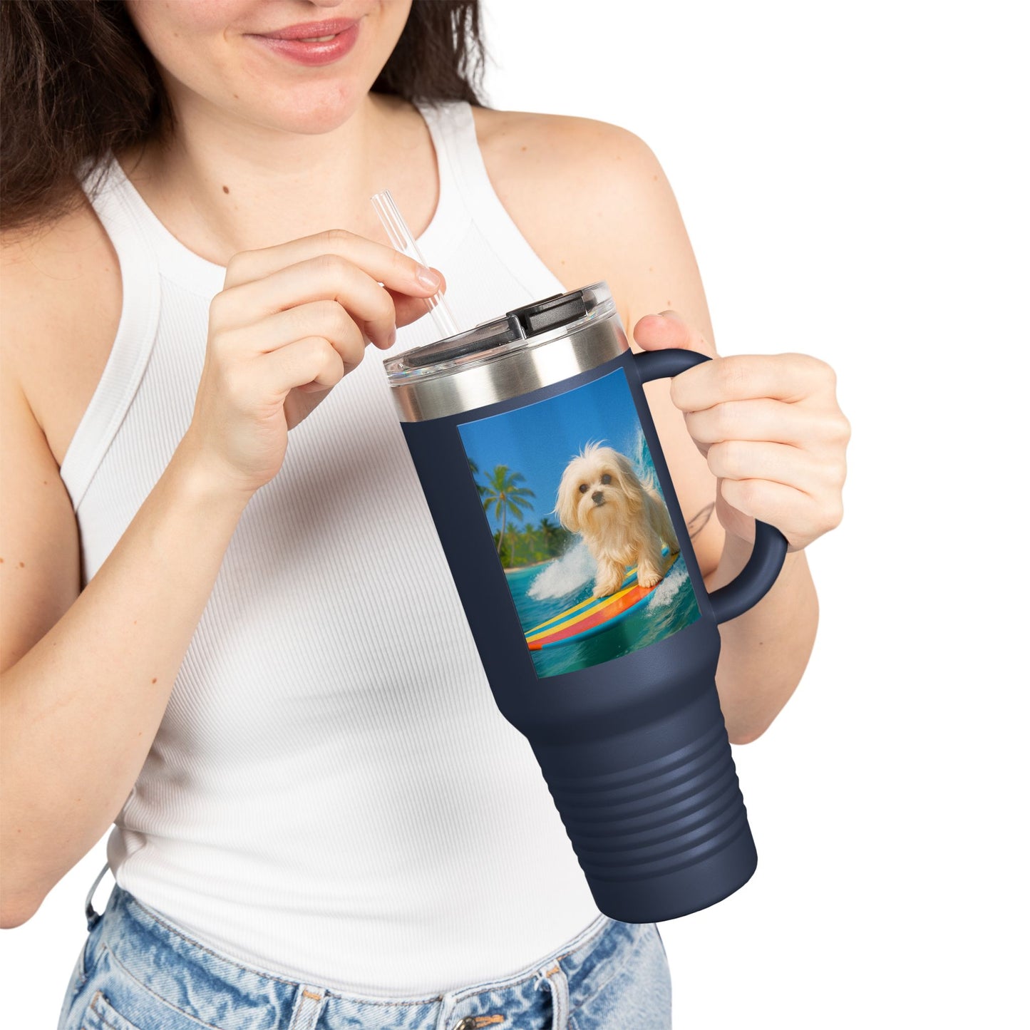 Puppy Ariel the Dog Surfer Insulated Travel Mug - 40oz - Perfect for Outdoor Adventures