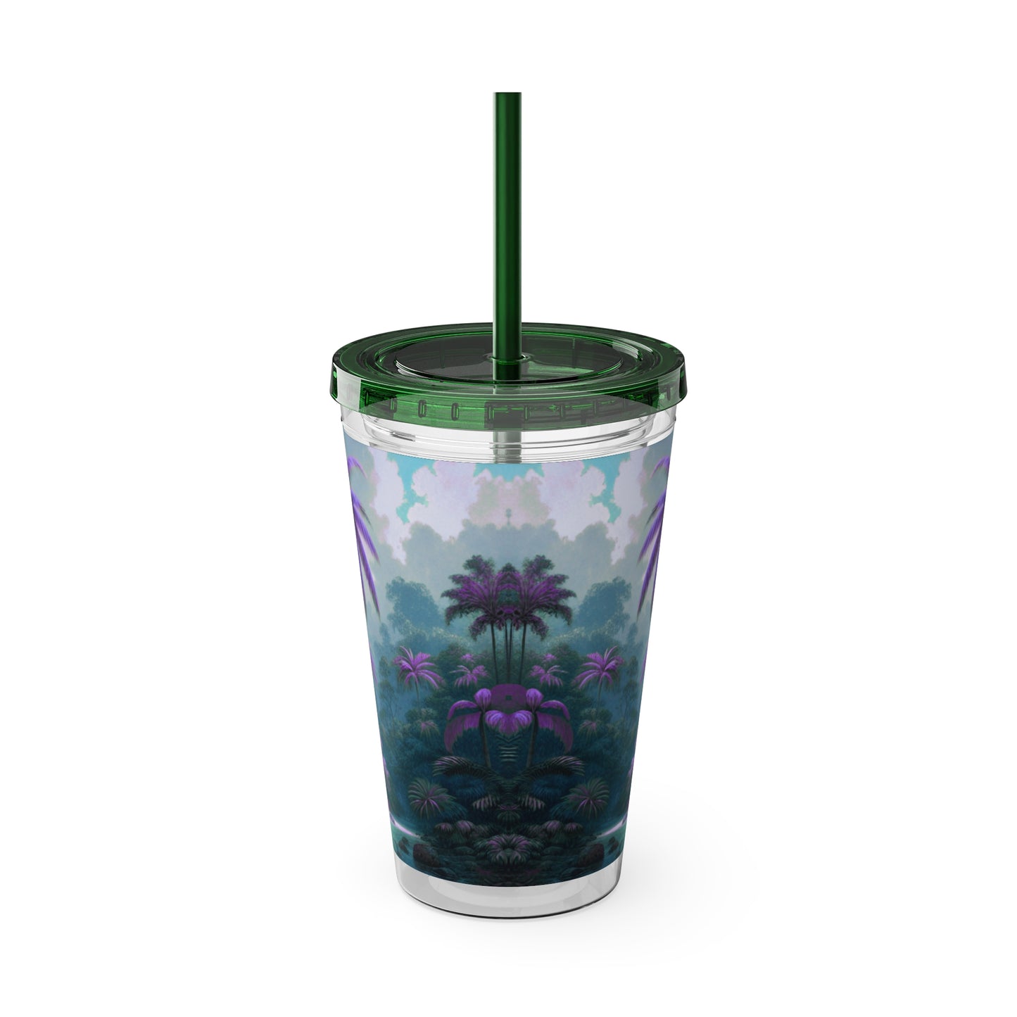 Tropical Tumbler with Straw | 16oz Colorful Travel Cup / Sleeping Parrot/Fantasy