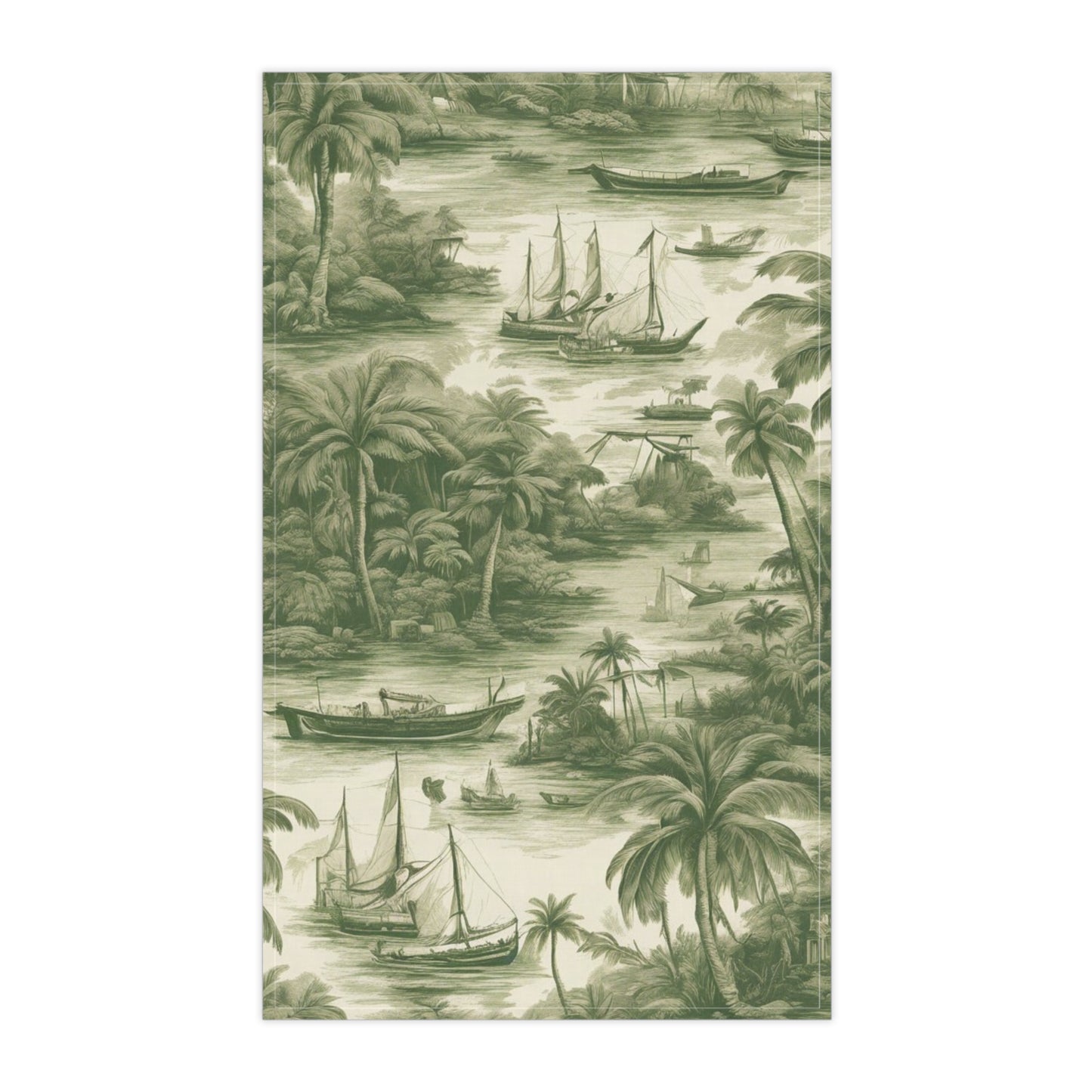 Tea Towels (cotton, poly), Tropical Toile #1, Green