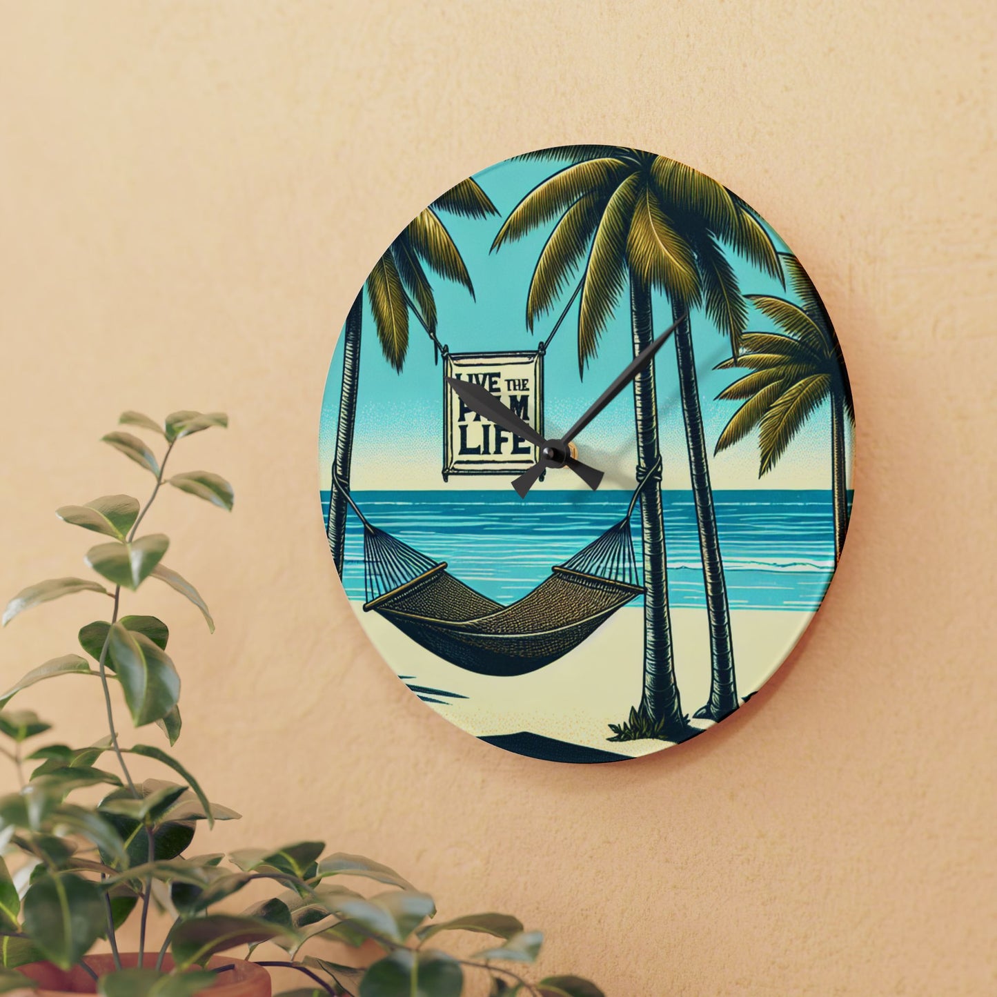 Acrylic Wall Clock, Hammock on the Beach, 4 Variants