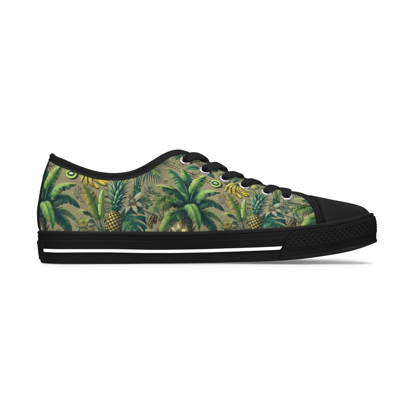 Stylish Women's Low Top Sneakers - Trendy Tropical Casual Footwear for Everyday Wear / Palms and Tropical Fruit/Taupe