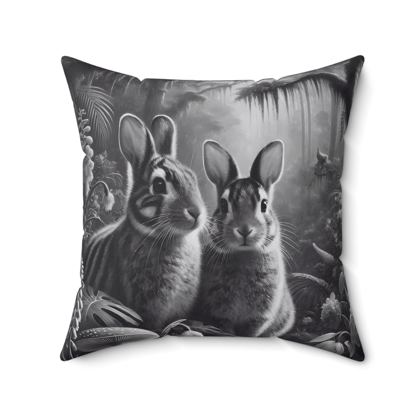 Decorative Pillow - Accent Cushion, 4 Sizes / Rainforest Sumatran Rabbits, Noir