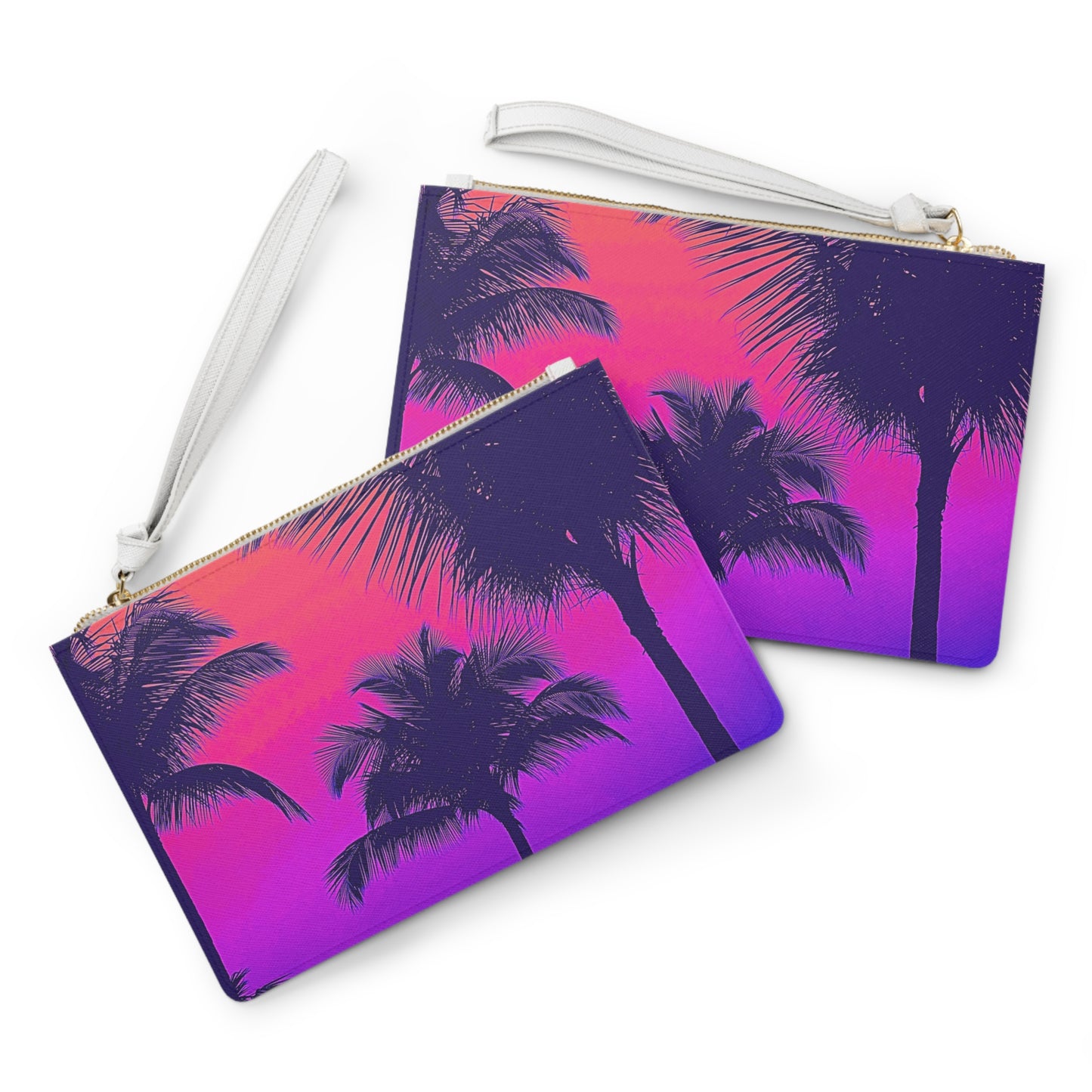 Tropical Faux Leather Clutch Bag - Perfect for Beach Adventures & Summer Vacations / Palm Glow Pop