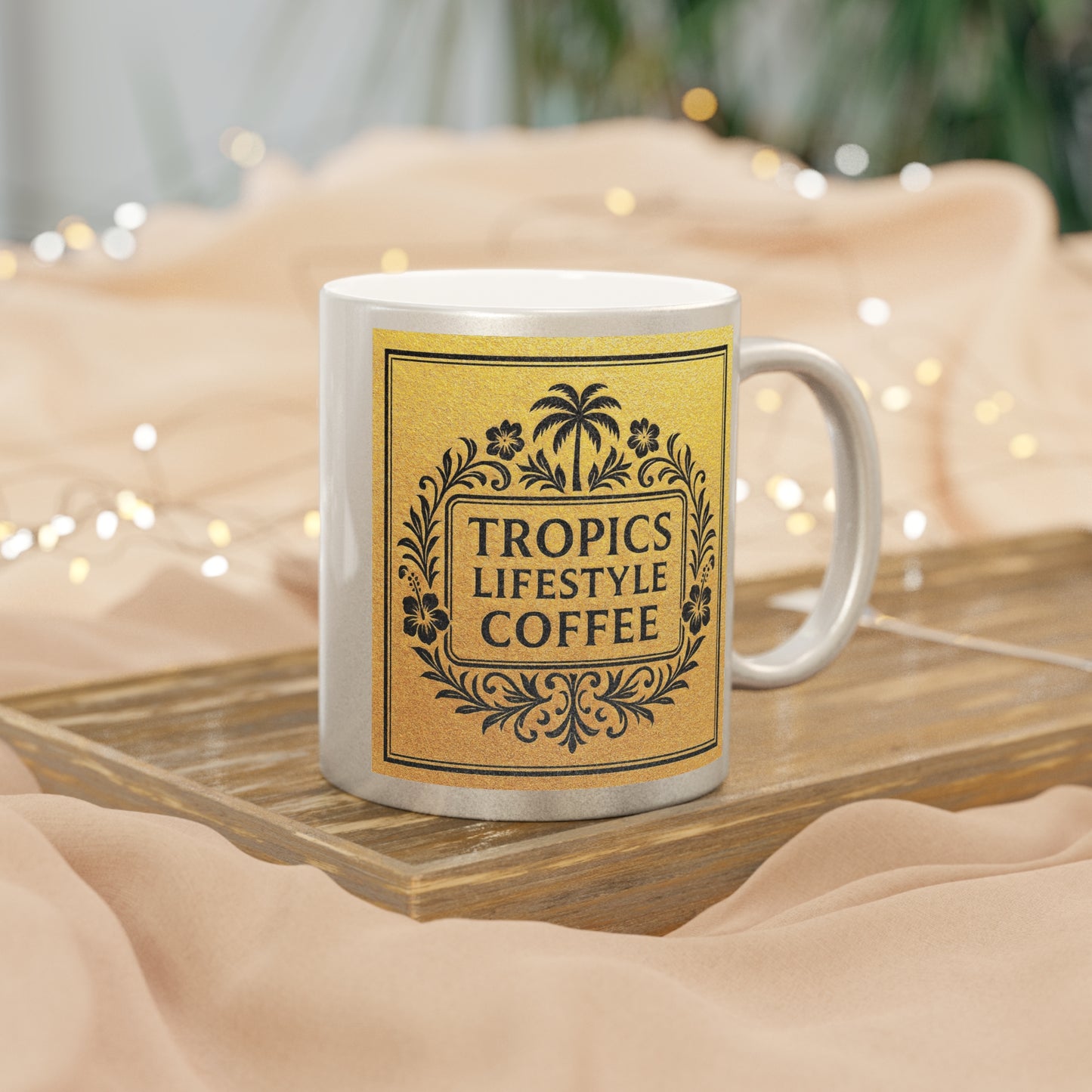 Copy of Tropical Metallic Mug, Gold or Silver - Tropics Lifestyle Coffee, Black/Green Logo