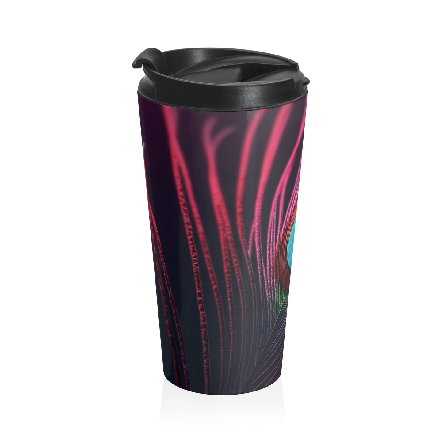 15 oz. Stainless Steel Travel Mug / Red Peacock Eye Feather