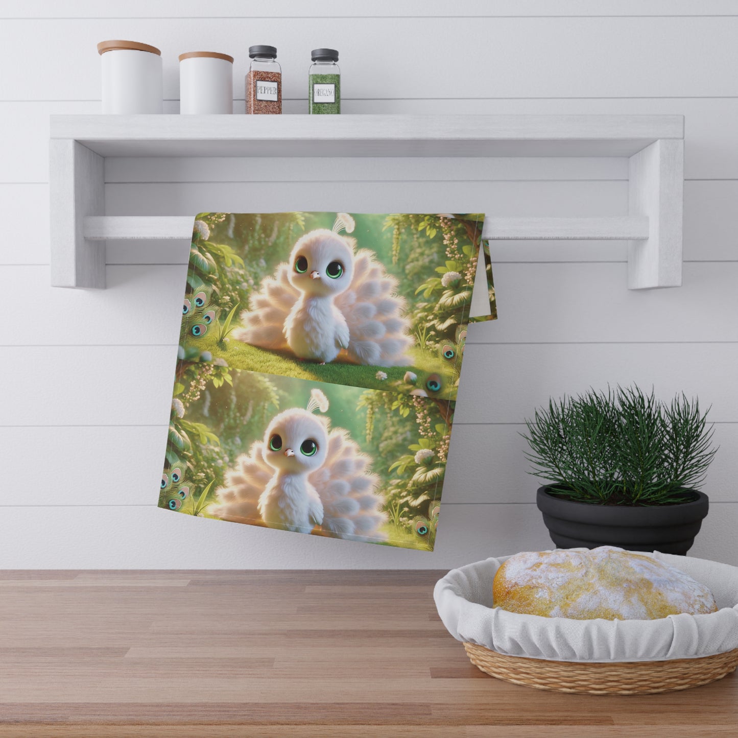 Tropical Tea Towels – Paradise Kitchen Decor / Baby White Peacock, Triplet