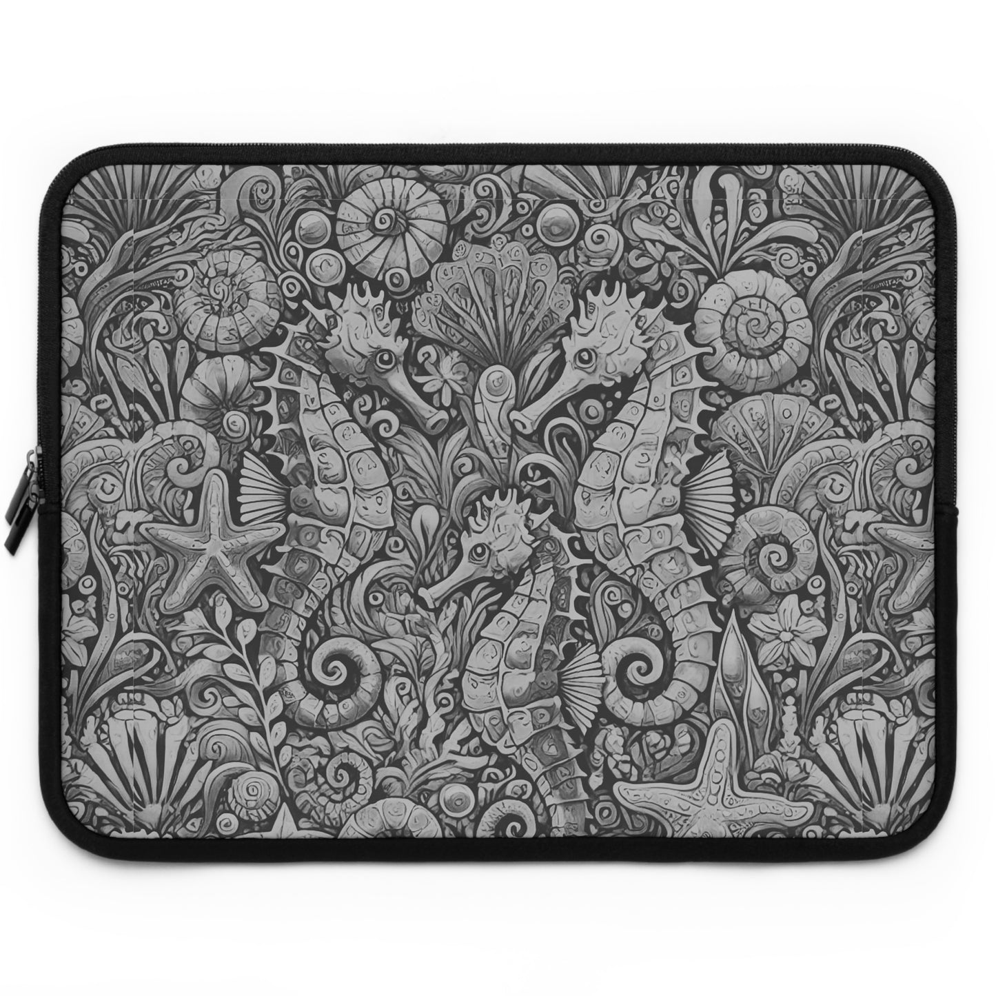 Tropical Laptop Sleeve, 5 Sizes - Perfect for Beach Lovers & Students / Seahorses, Noir