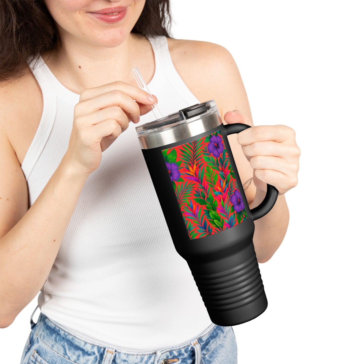 Midnight Flower Coral Insulated Travel Mug - 40oz - Perfect for Outdoor Adventures